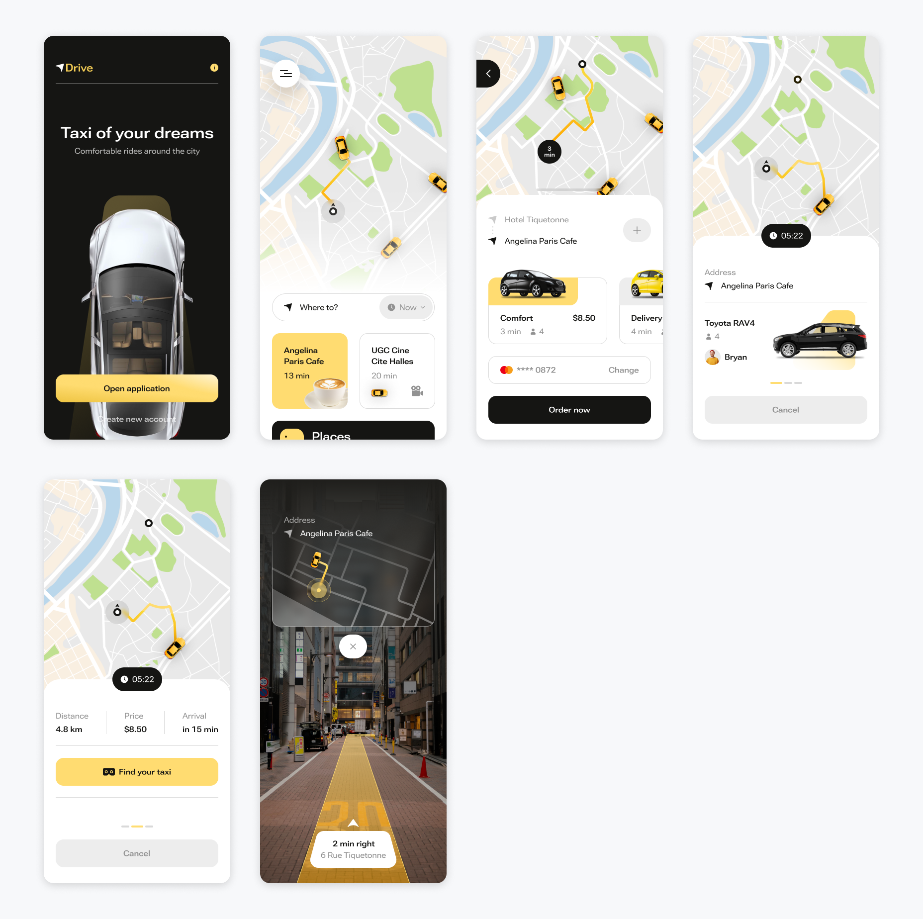打车app ui: 拥有出行、叫车、支付等功能的移动应用UI设计，方便用户随时预定出租车素材下载 figma格式-UI/UX-到位啦UI