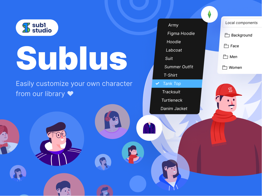 SUBLUS 插画生成工具包UI Kit：SUBLUS插画生成UI工具包，让您的设计更富创意 figma格式-UI/UX-到位啦UI