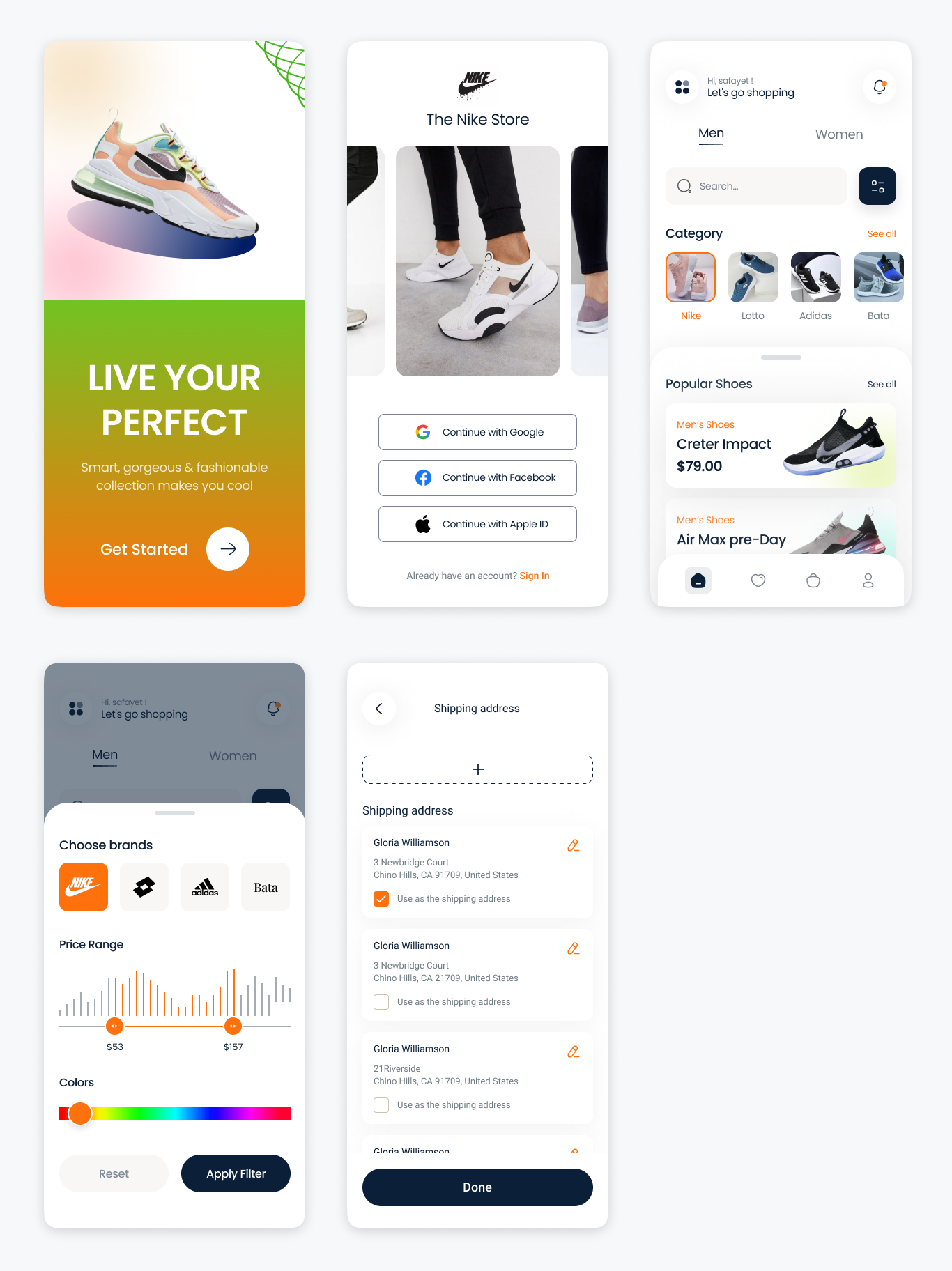 Nike 鞋类电商app UI：Nike鞋类电商UI模板，可快速打造时尚鞋类电商应用 figma格式-UI/UX-到位啦UI