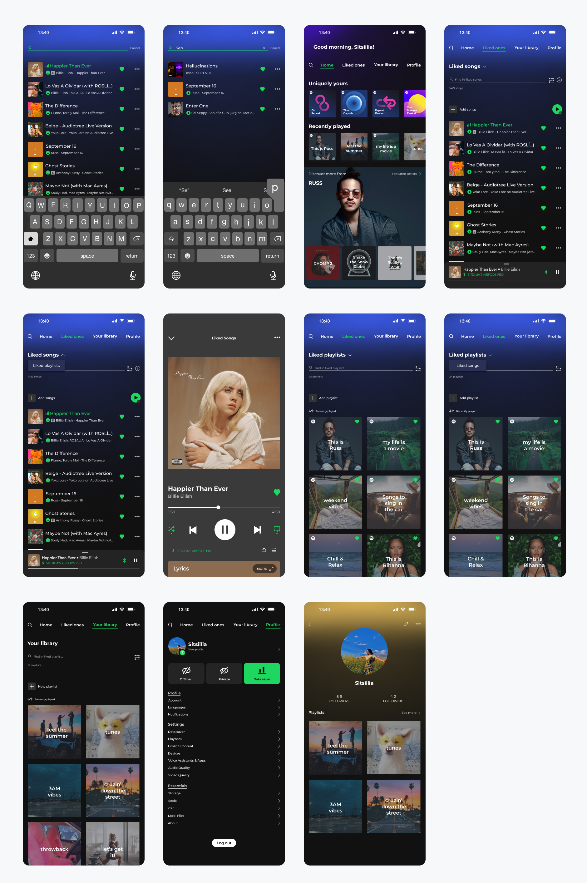 音乐app Spotify ui redesign: 音乐应用UI设计，重新设计Spotify界面 figma格式-UI/UX-到位啦UI