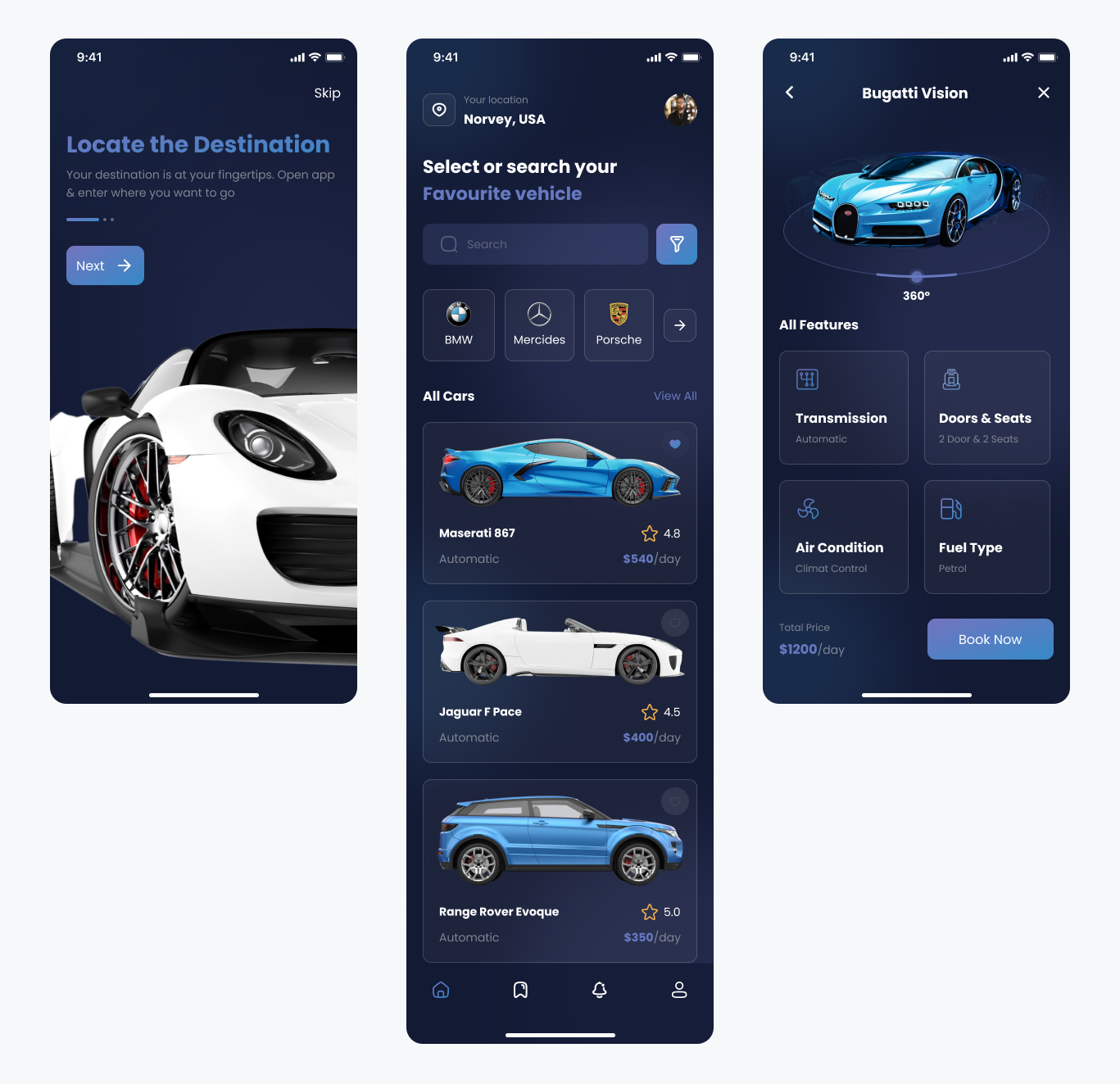 深色租车app ui: 深色调租车应用UI设计，提升用户体验 figma格式-UI/UX-到位啦UI