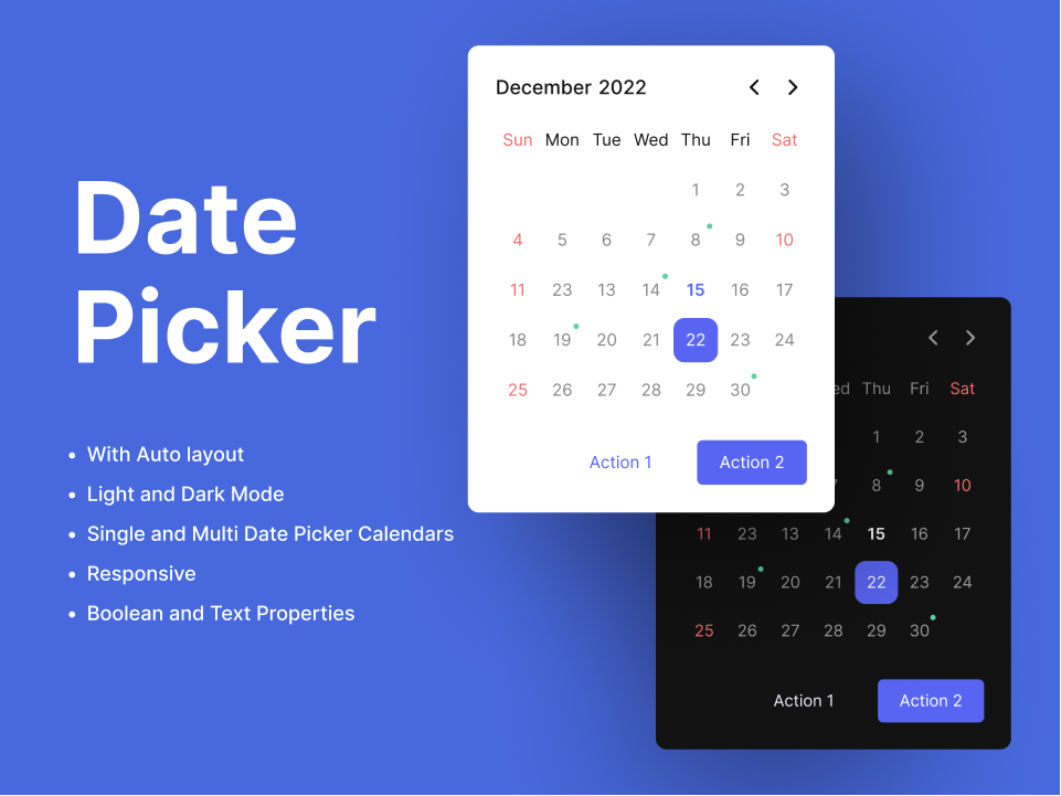 Date Picker日历组件ui：时尚美观的日期选择器组件设计 - 下载素材 figma格式-UI/UX-到位啦UI