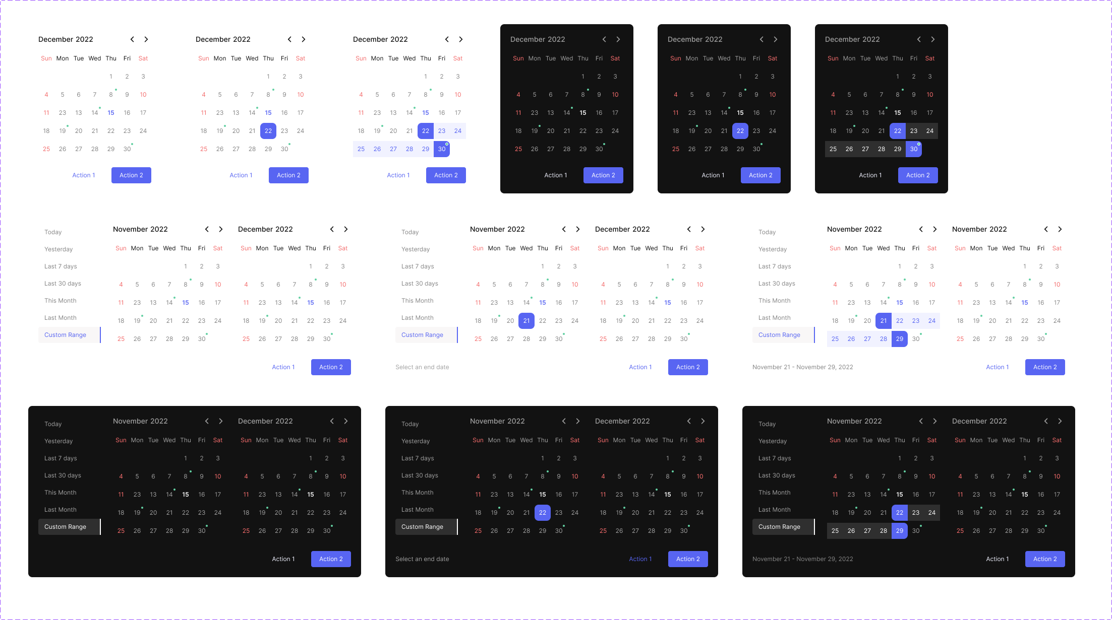 Date Picker日历组件ui：时尚美观的日期选择器组件设计 - 下载素材 figma格式-UI/UX-到位啦UI