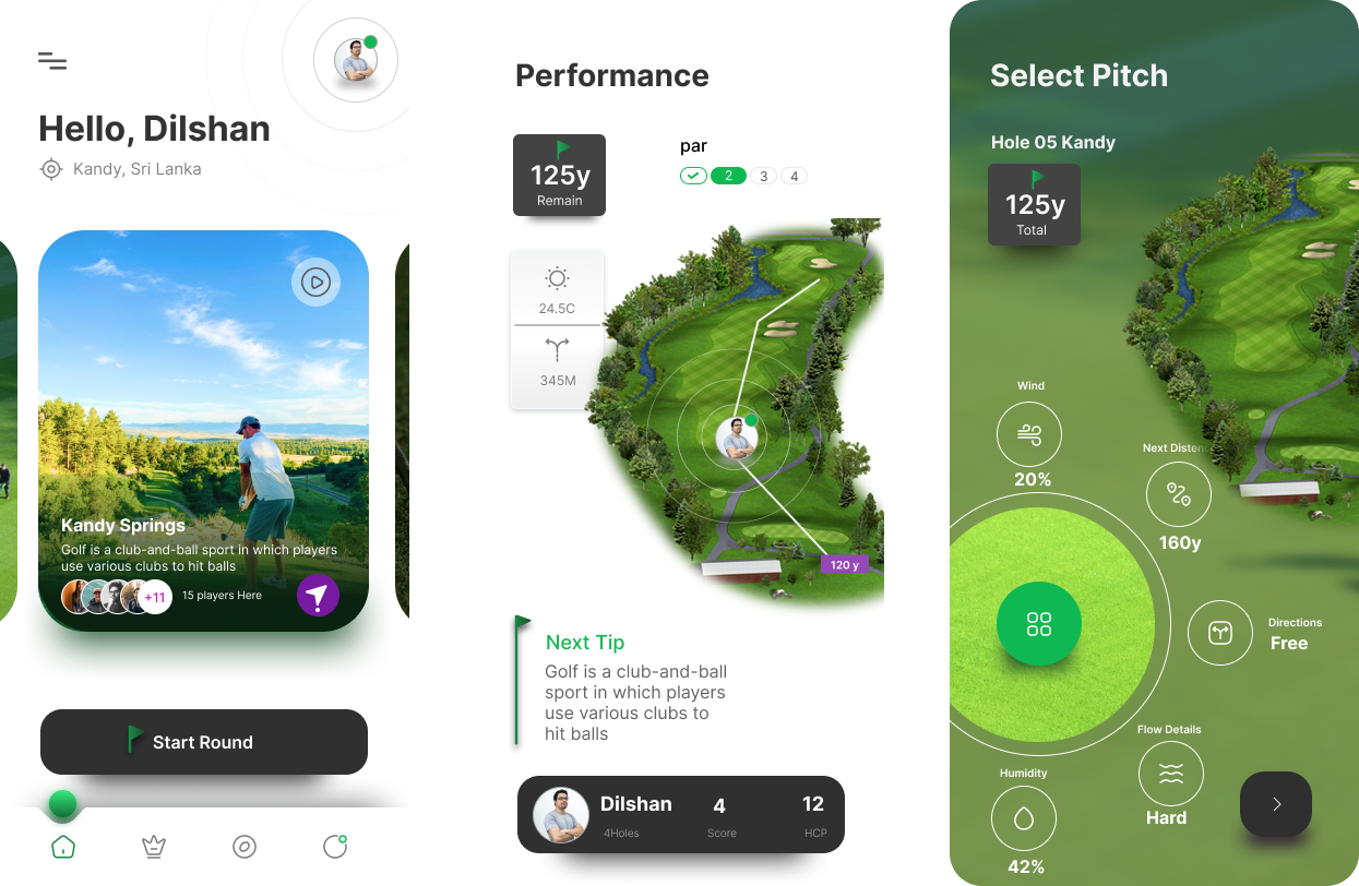Golf高尔夫app ui：极具运动感的高尔夫应用，为您的球场生涯提供支持 | 下载素材 figma格式-UI/UX-到位啦UI
