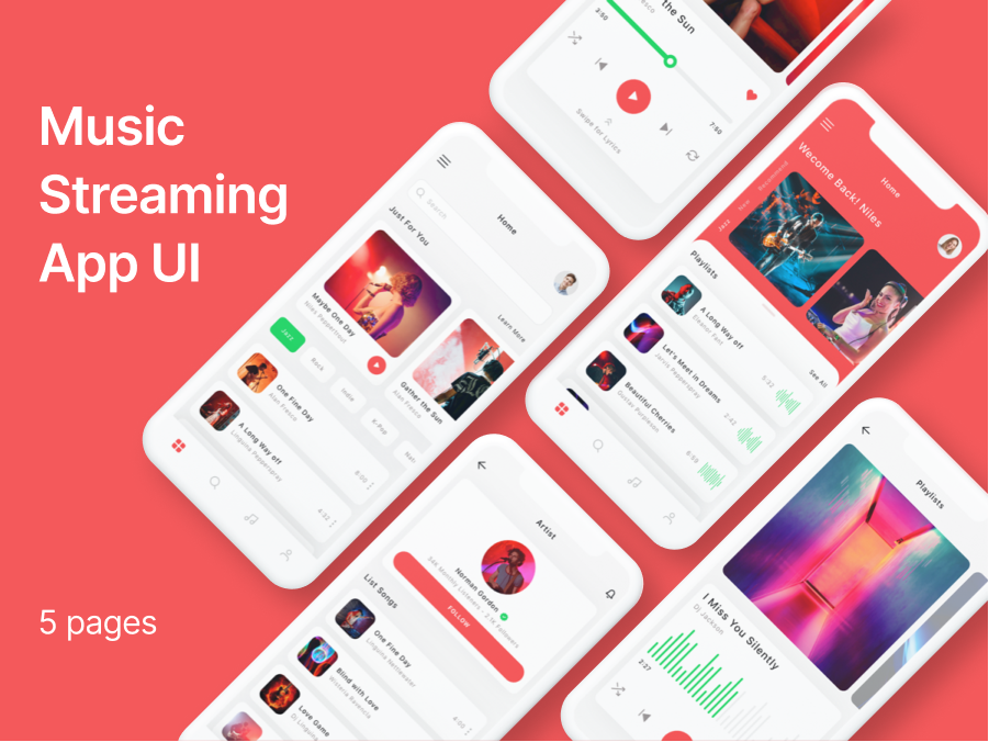 音乐音频app ui：华丽的音频播放器，为您带来优质音乐体验 | 下载素材 figma, xd, sketch, psd格式-UI/UX-到位啦UI