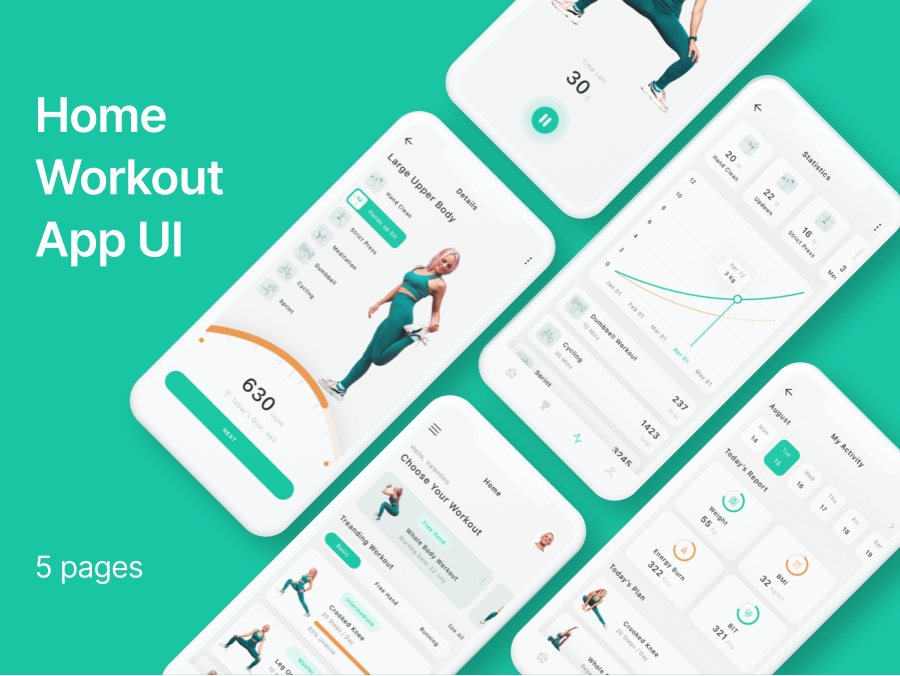 健身App UI设计素材下载 figma, xd, sketch, psd格式-UI/UX-到位啦UI