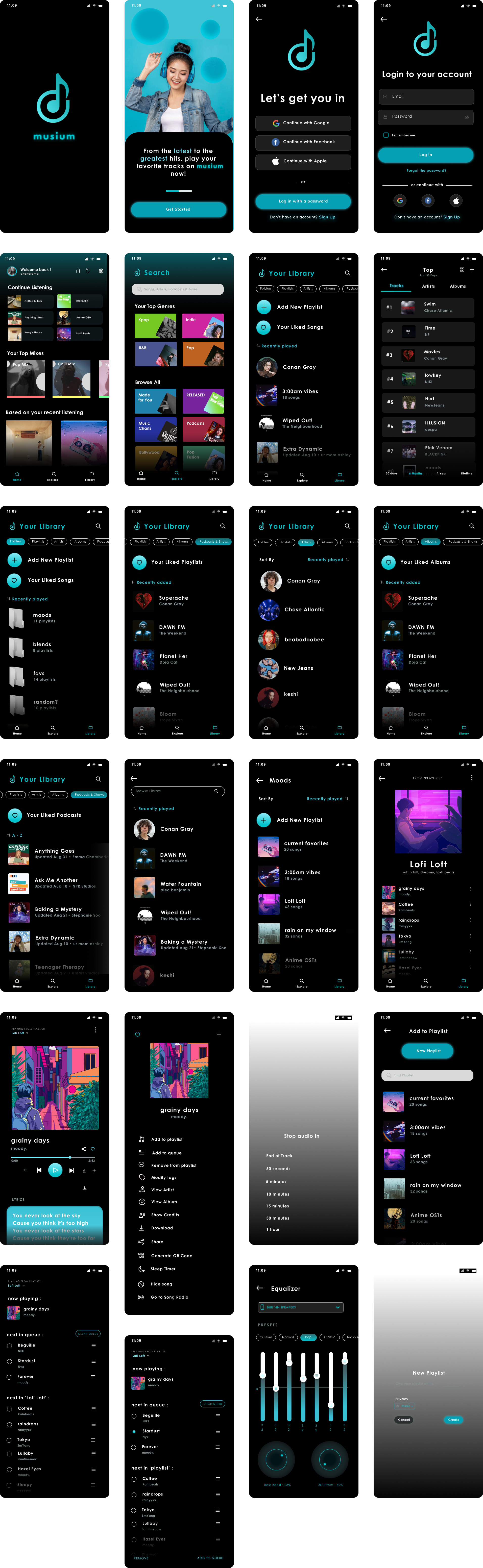 深色音乐App UI设计素材下载 figma格式-UI/UX-到位啦UI