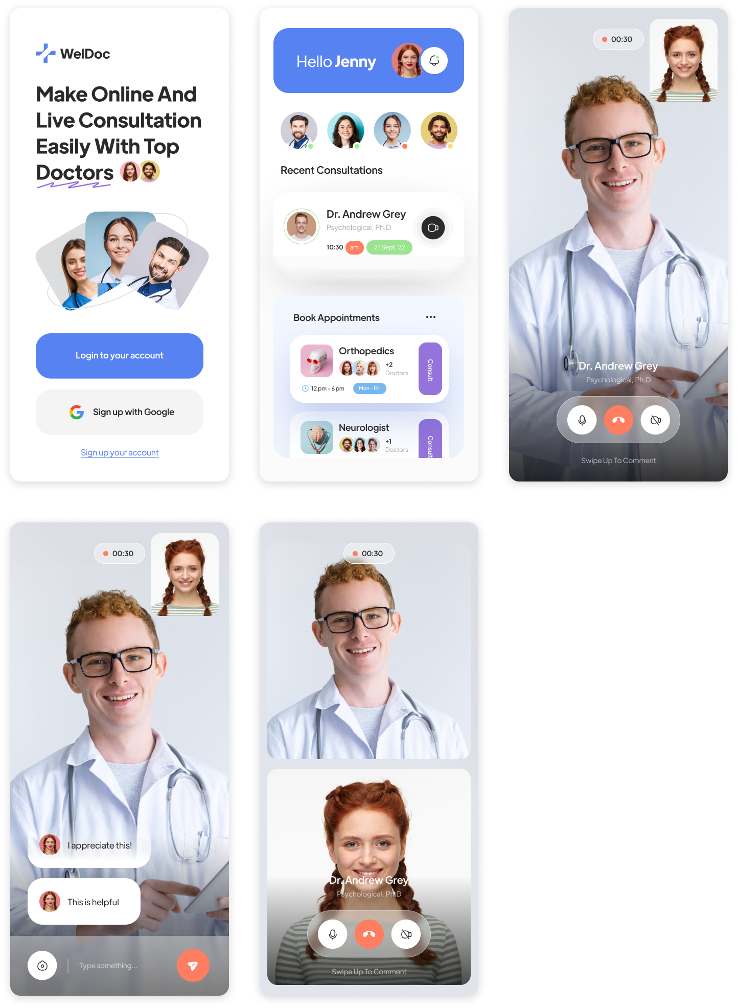 医疗app视频问诊ui设计素材免费下载 figma格式-UI/UX-到位啦UI
