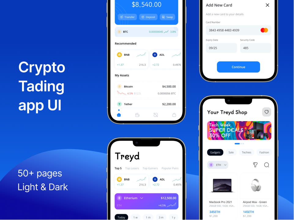 明暗数字加密货币交易平台app ui素材免费下载 figma格式-UI/UX-到位啦UI