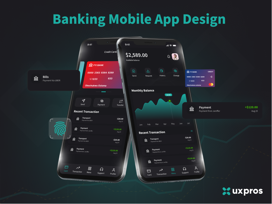 深色银行app ui设计素材免费下载 figma格式-UI/UX-到位啦UI