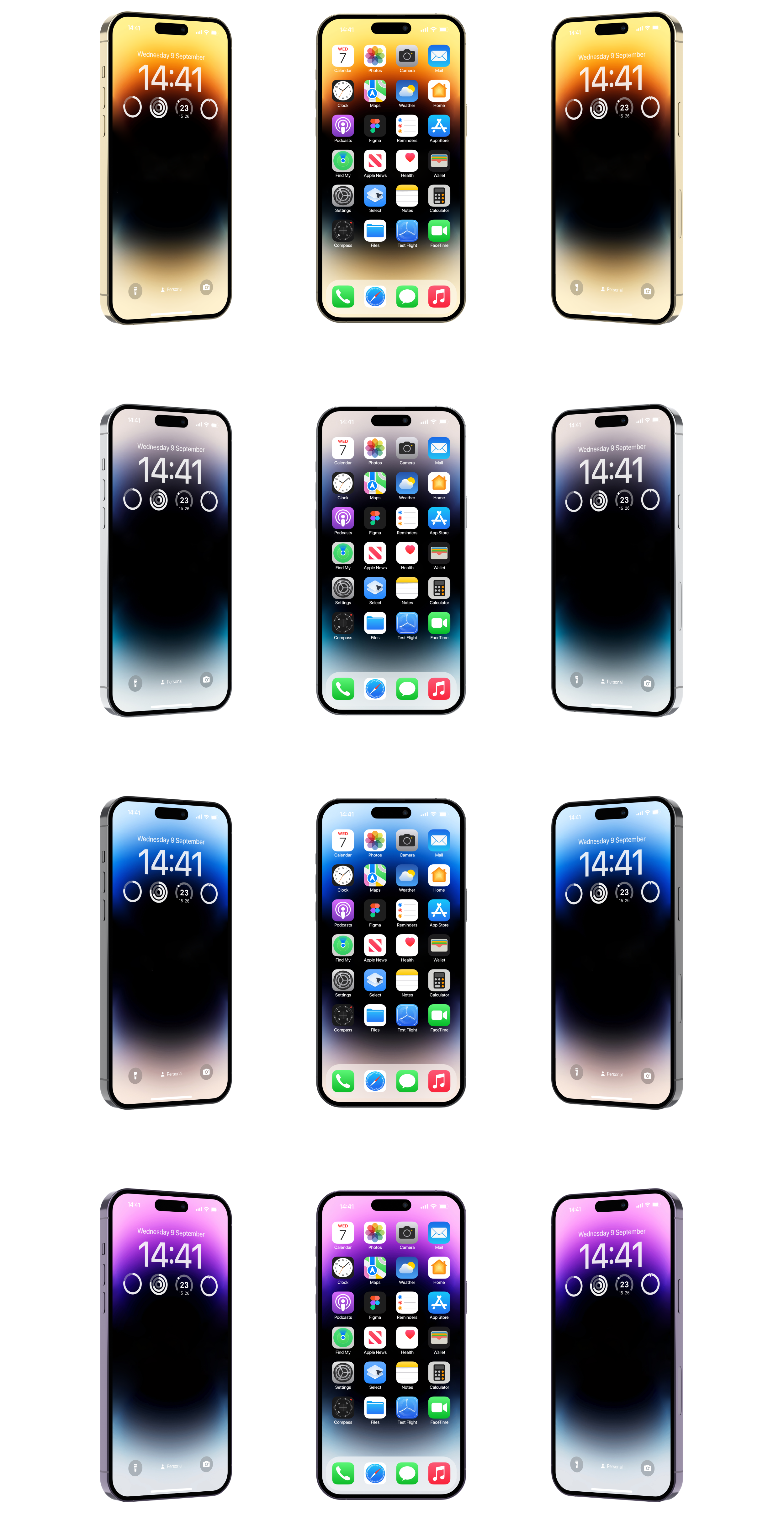 iPhone 14 Pro Sample Mockup from Three Angles: iPhone 14 Pro三角度样机mockup，立体展示 figma格式-UI/UX-到位啦UI