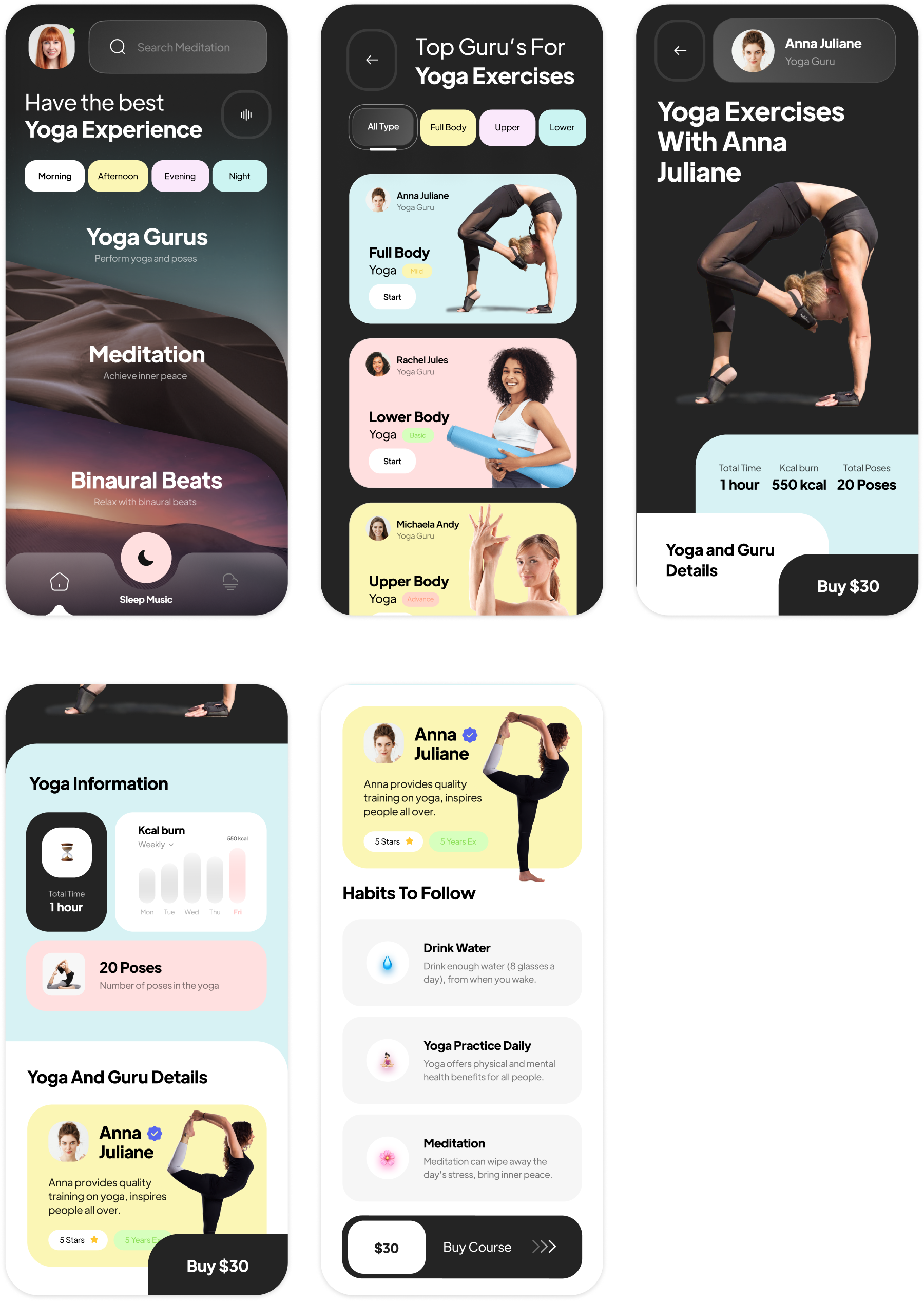 瑜伽健身app UI设计：舒适愉悦的瑜伽健身应用UI设计 figma格式-UI/UX-到位啦UI