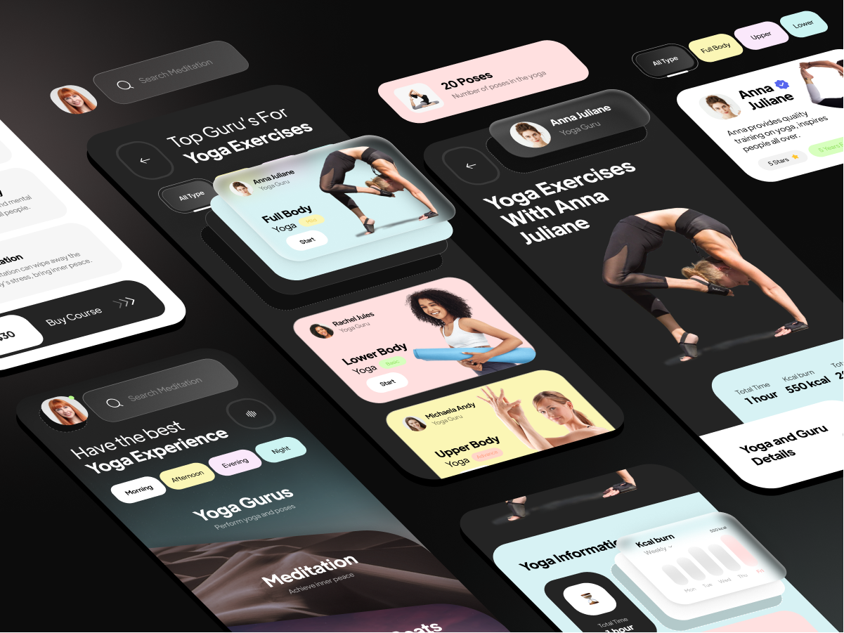 瑜伽健身app UI设计：舒适愉悦的瑜伽健身应用UI设计 figma格式-UI/UX-到位啦UI