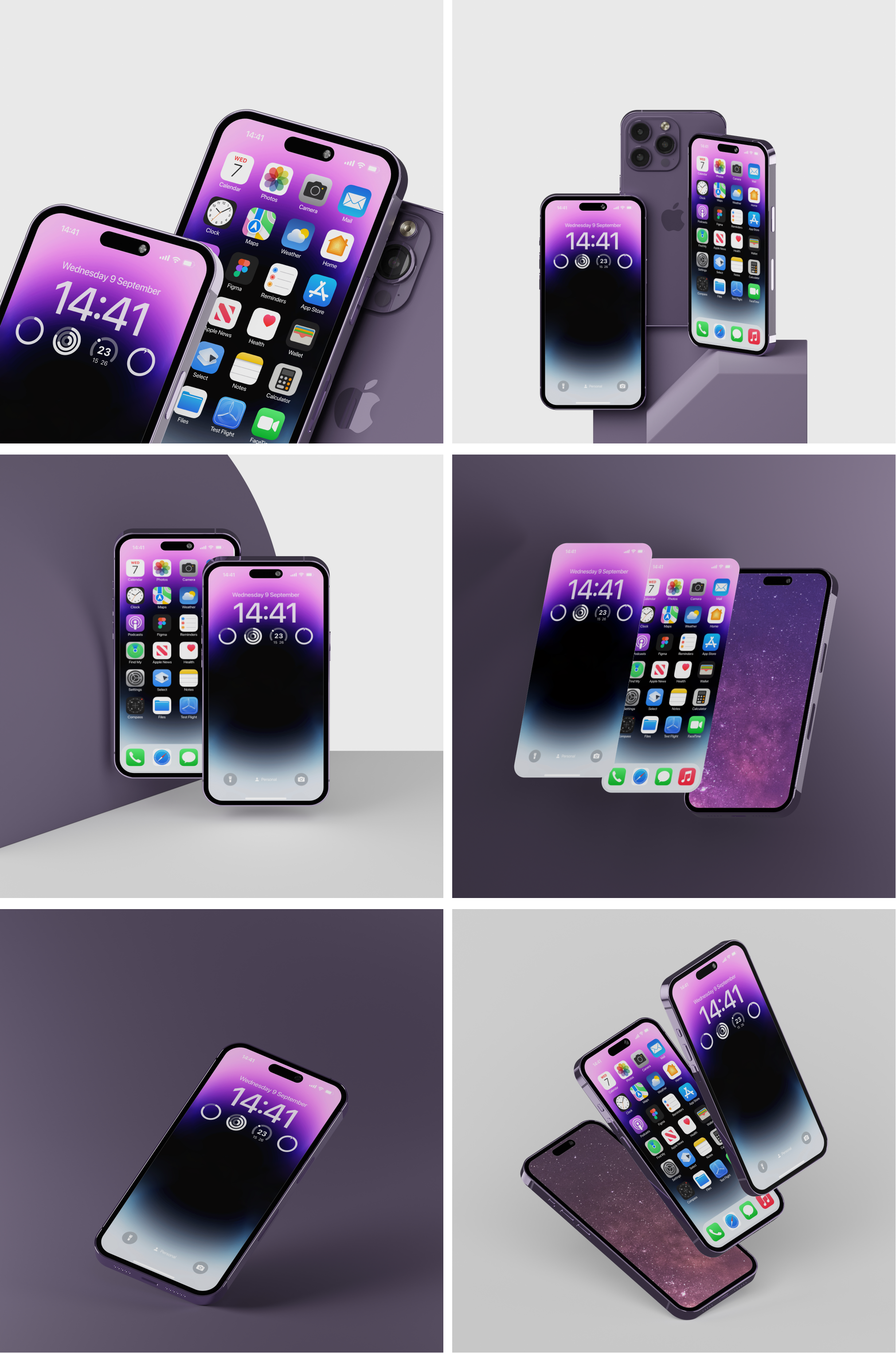 iPhone 14 mockup样机：高清逼真的iPhone 14设备模拟图 figma格式-UI/UX-到位啦UI