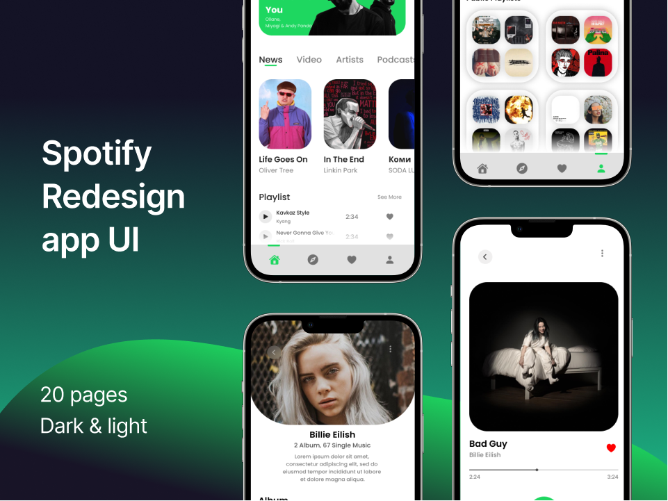 Spotify App重新设计：明暗两个风格的UI素材下载 figma格式-UI/UX-到位啦UI
