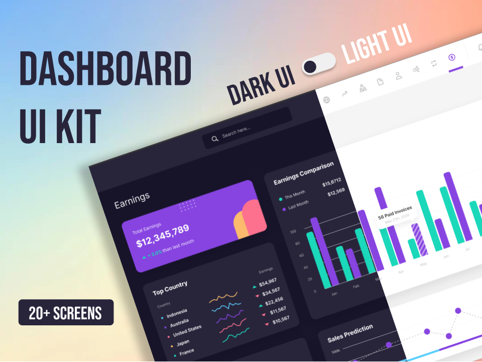 明暗2个dashboard UI设计 - 明暗调的dashboard UI设计 figma格式-UI/UX-到位啦UI