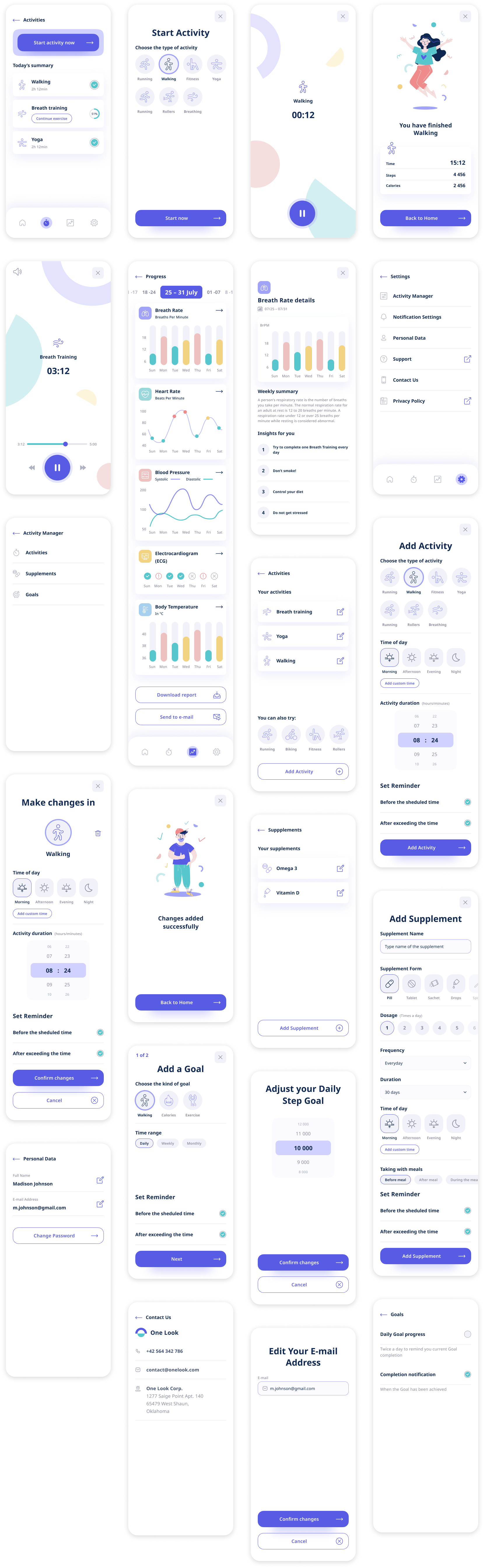 OneLook健康管理app UI: 清新简洁的健康管理app设计，轻松记录健康数据 figma格式-UI/UX-到位啦UI