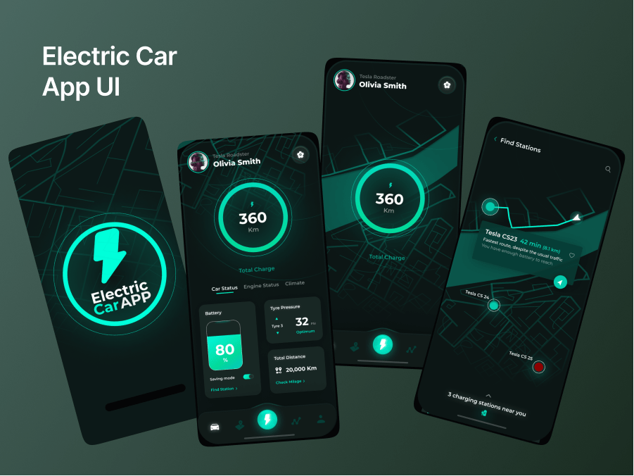 汽车充电控制app: 智能便捷的汽车充电控制app UI设计 figma格式-UI/UX-到位啦UI