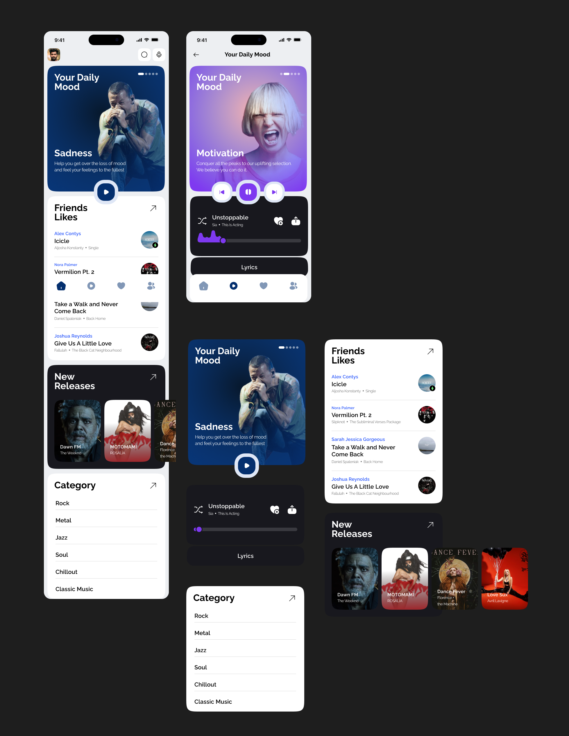 音乐app: 美观易用的音乐app UI设计 figma格式-UI/UX-到位啦UI