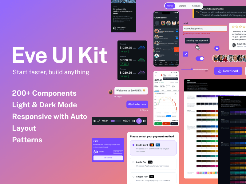 Eve UI Kit: 一个完整的UI设计系统，免费下载 figma格式-UI/UX-到位啦UI