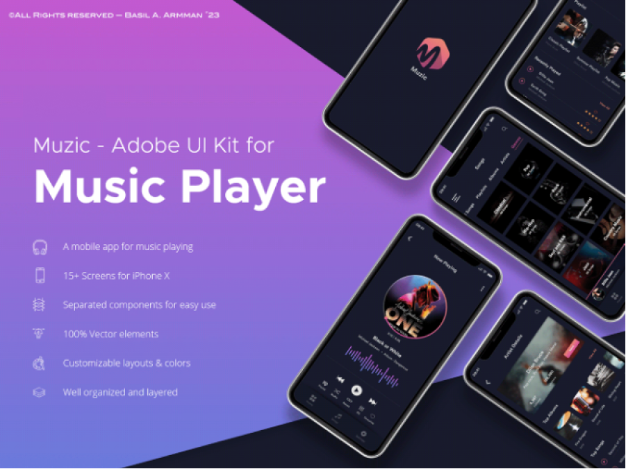 音乐app UI设计 - 现代流行的音乐播放器App UI素材下载 xd格式-UI/UX-到位啦UI