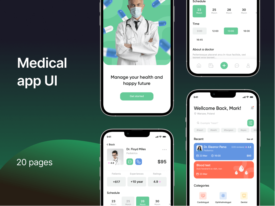 医疗App UI，为您提供更加专业的医疗服务！ figma格式-UI/UX-到位啦UI