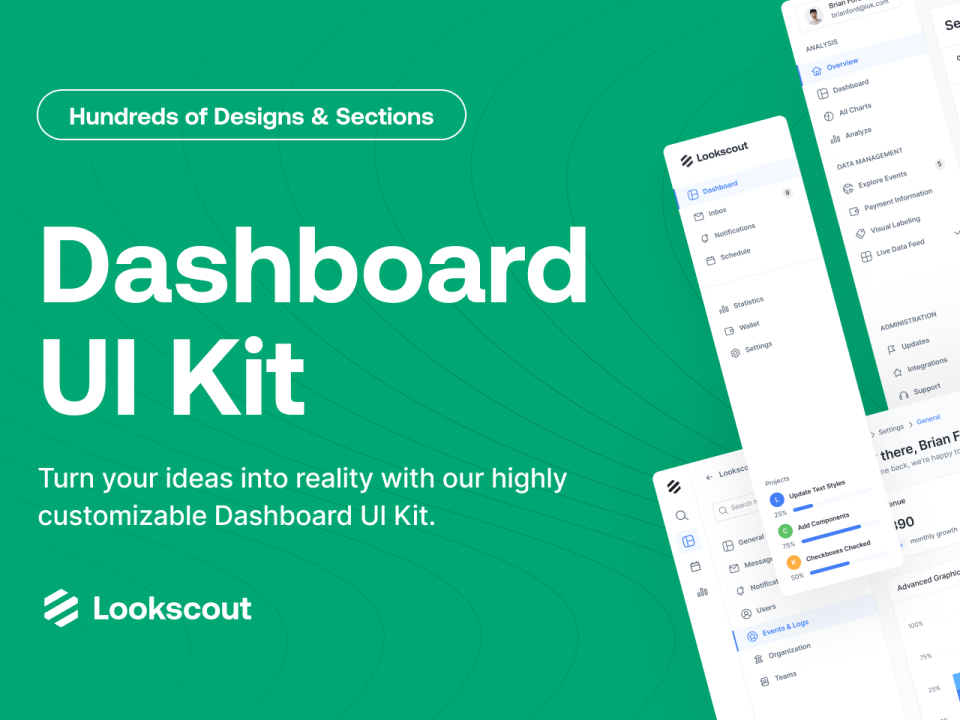 Lookscout 多用途成套Dashboard UI & 设计系统，一站式解决Dashboard设计问题！ figma格式-UI/UX-到位啦UI