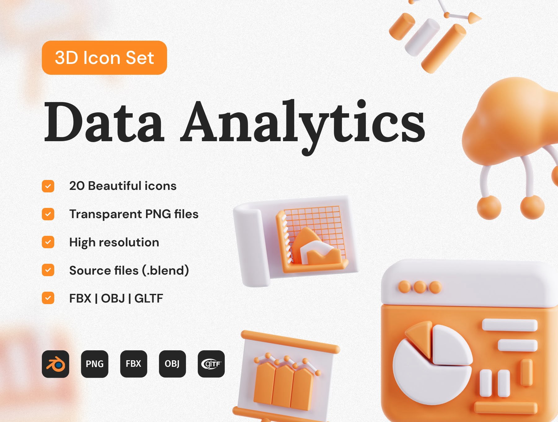 数据分析3D图标集合 Data Analytics 3D Icon Set-3D/图标-到位啦UI