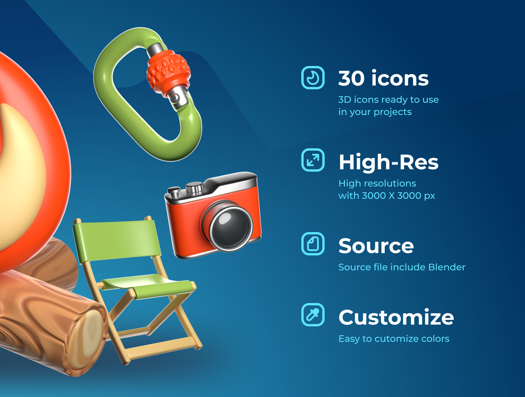 3D露营和旅行图标集 3D Icon Set - Camping and Travel-3D/图标-到位啦UI