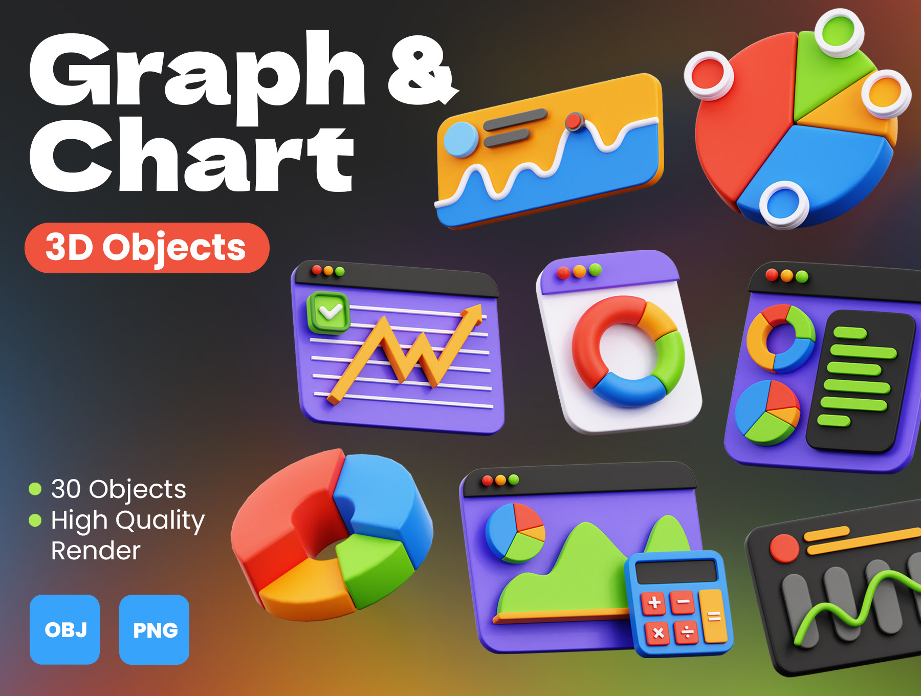 3D数据图表模型 Graph and Chart 3D Objects-3D/图标-到位啦UI