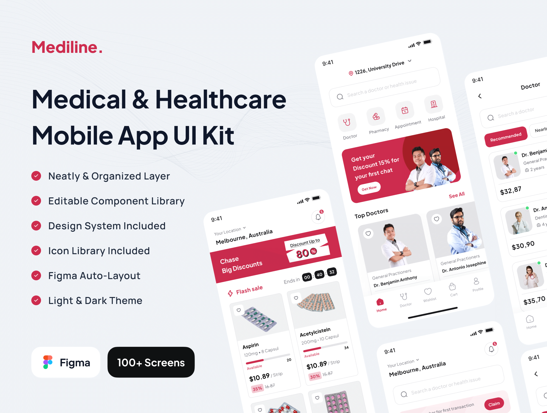 Mediline - 医疗保健应用程序UI套件 Mediline - Medical & Healthcare App UI Kit-UI/UX-到位啦UI