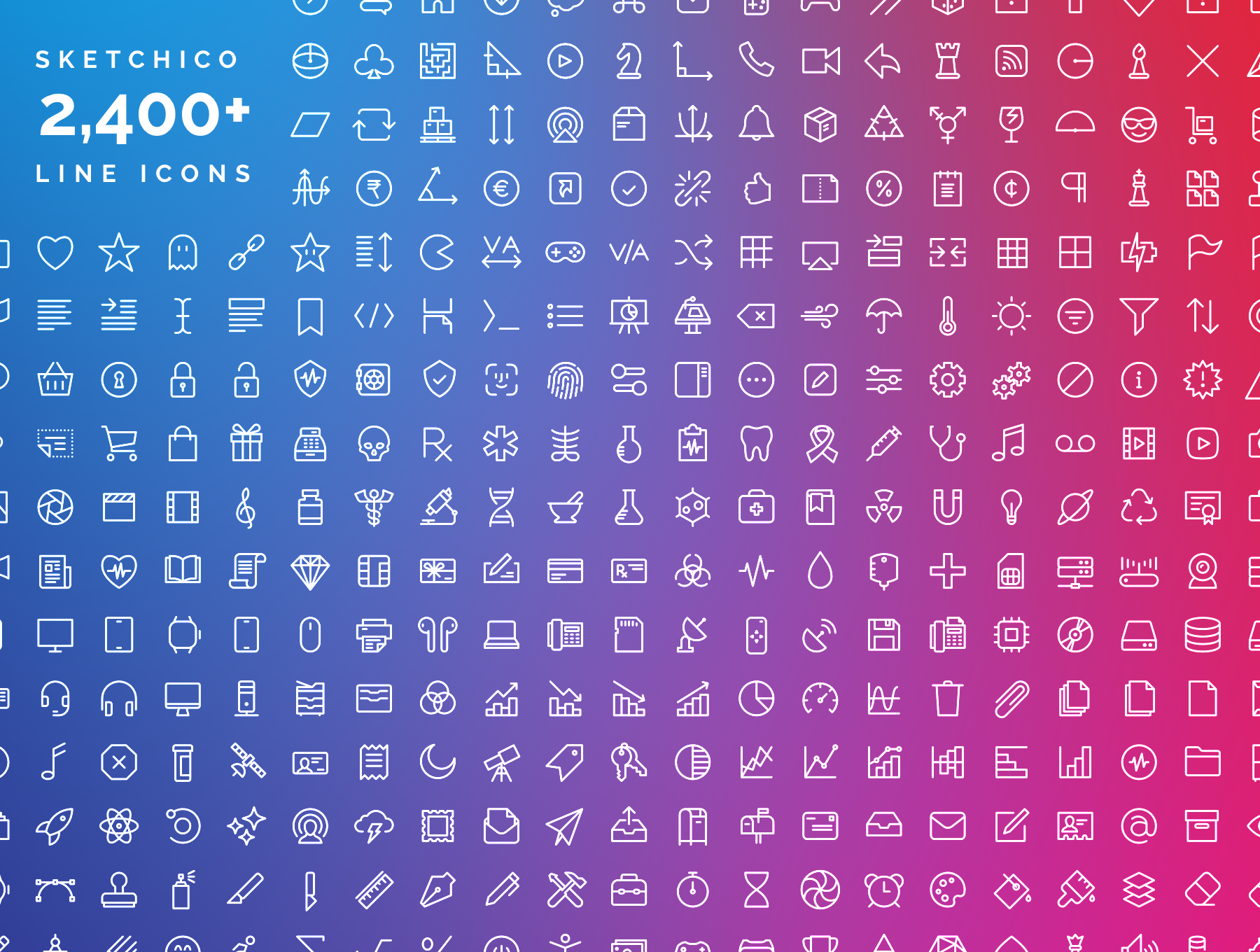 2,400个图标和图标字体 2,400+ Line Icons and Icon Font-3D/图标-到位啦UI