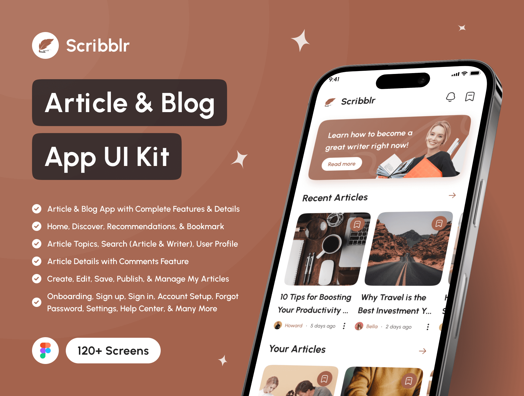 Scribblr - 文章&博客应用程序UI套件 Scribblr - Article & Blog App UI Kit-UI/UX-到位啦UI