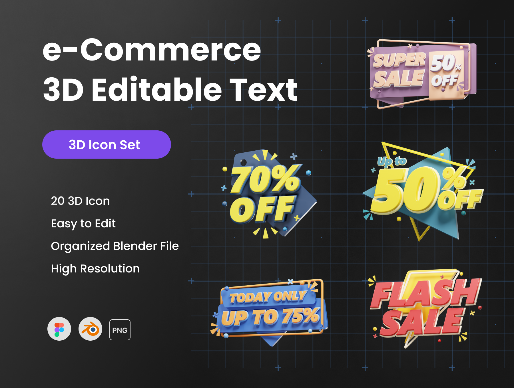 电子商务可编辑3D文本 e-Commerce 3D Editable Text-3D/图标-到位啦UI