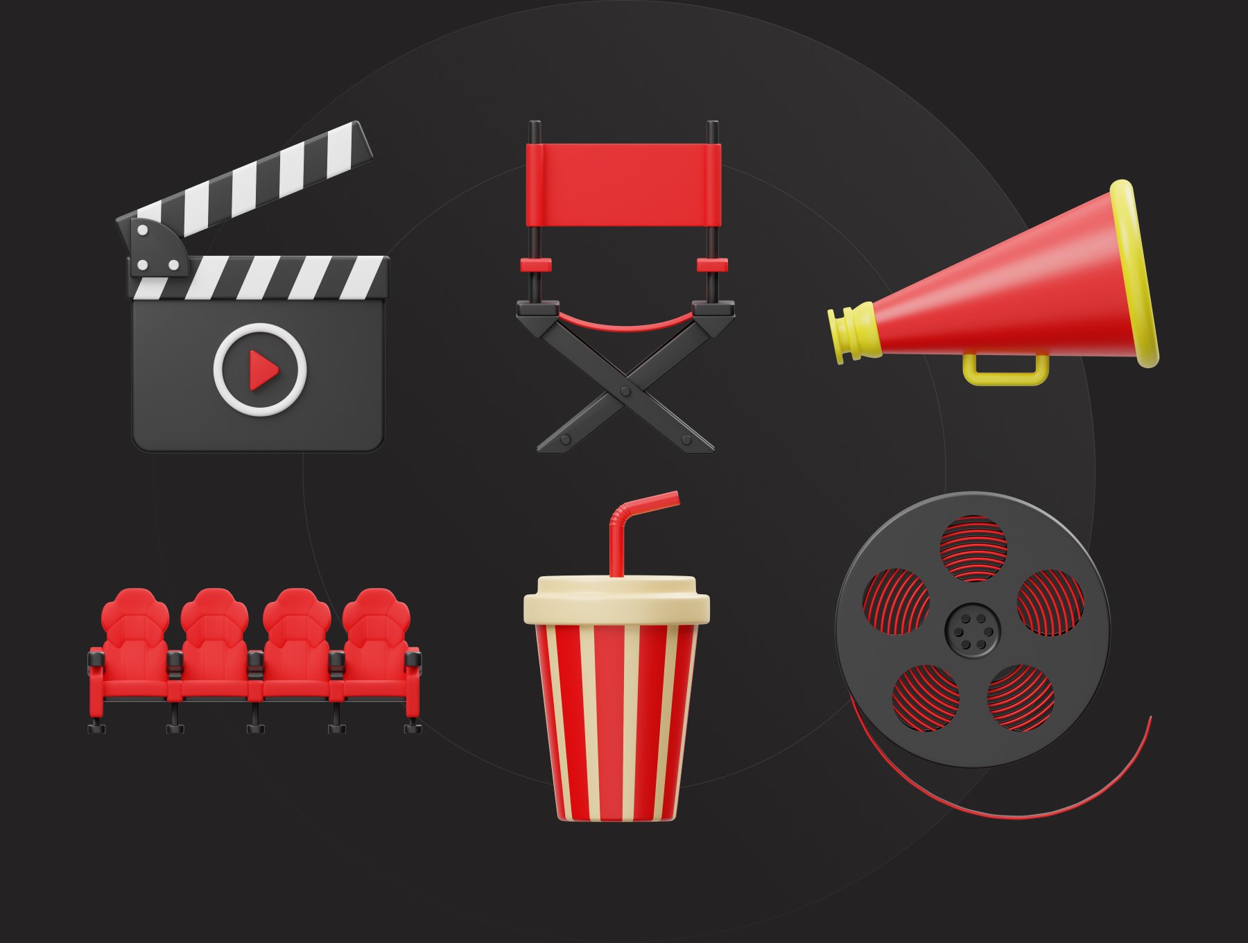 电影和电影3D图标套装 Cinema And Movie 3D Icon-3D/图标-到位啦UI