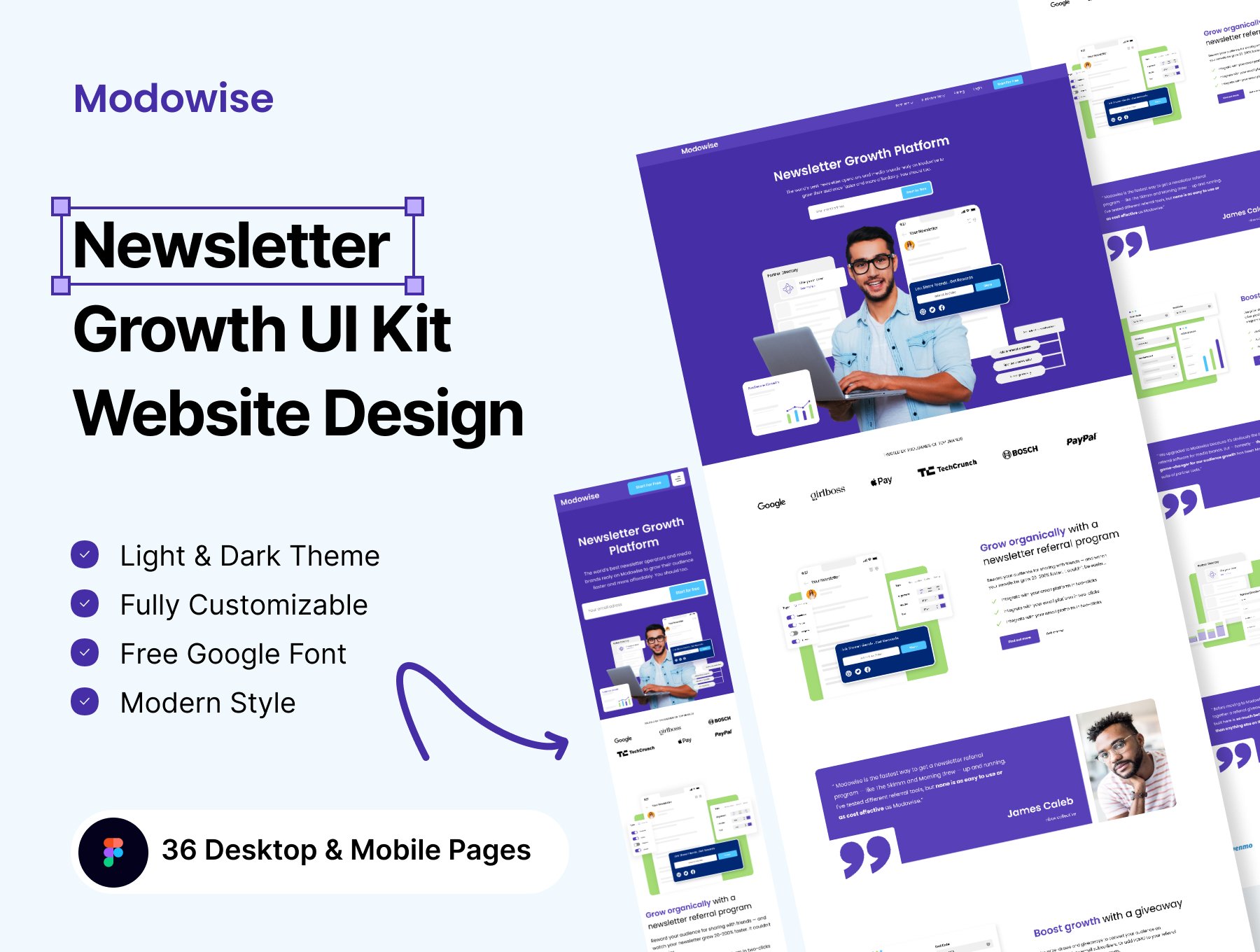 Modwise新闻简报和增长营销机构UI套件 Newsletter Growth Agency UI Kit-UI/UX-到位啦UI
