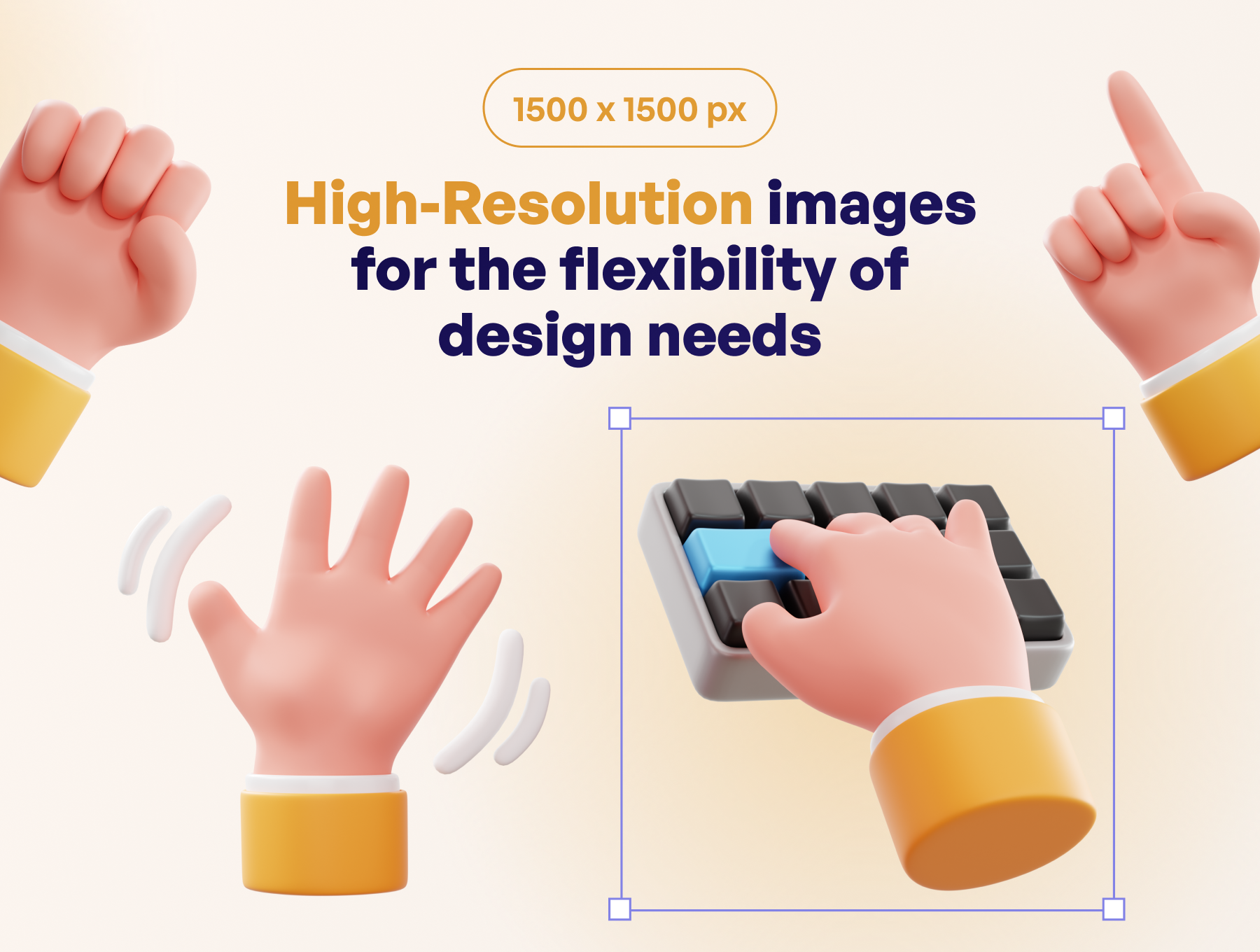 可爱的3D手势模型 Handflufy - Cute 3D Hand Gesture-3D/图标-到位啦UI