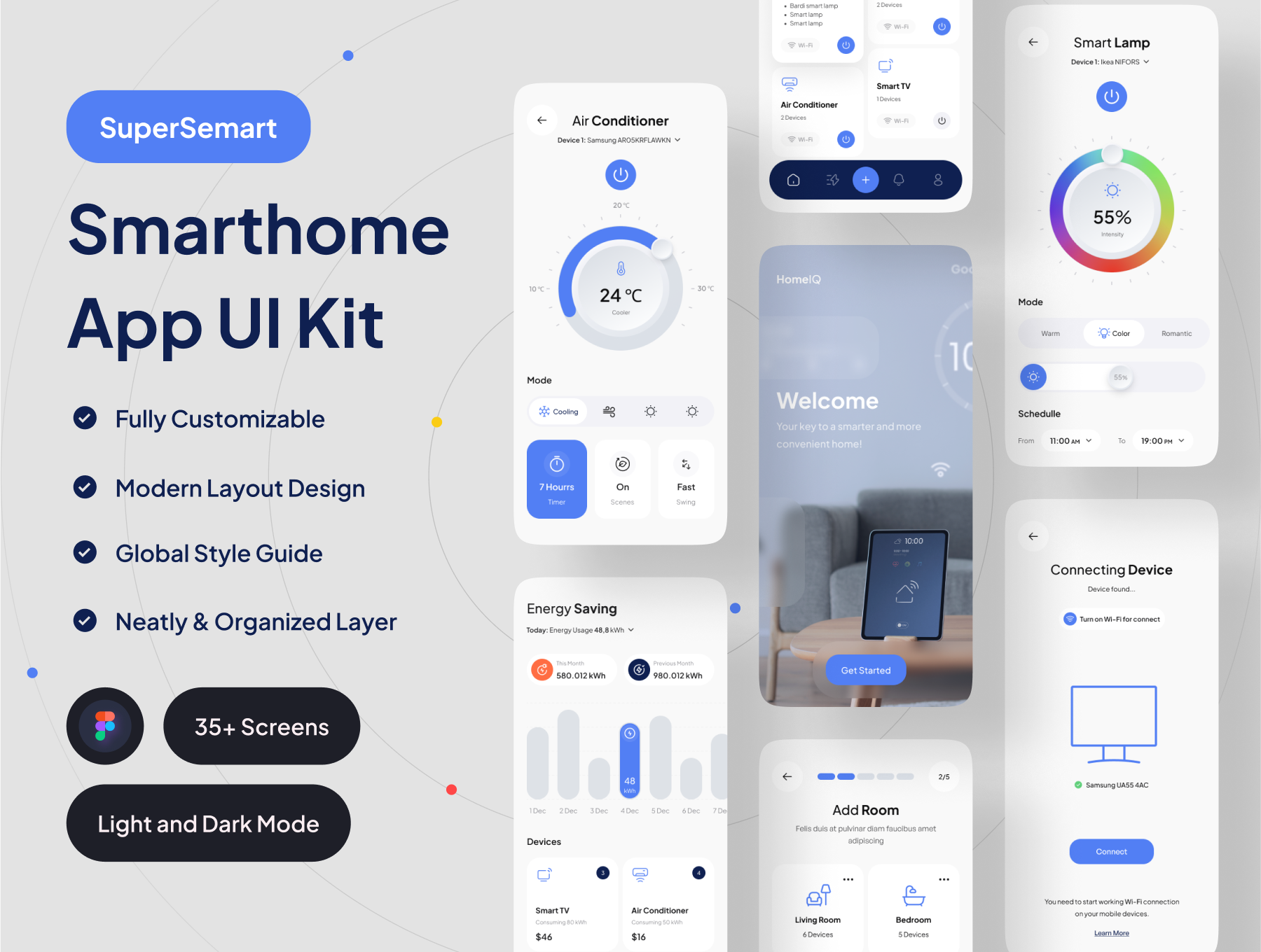 SuperSemart智能家居应用程序UI套件 SuperSemart - Smarthome App UI Kit-UI/UX-到位啦UI
