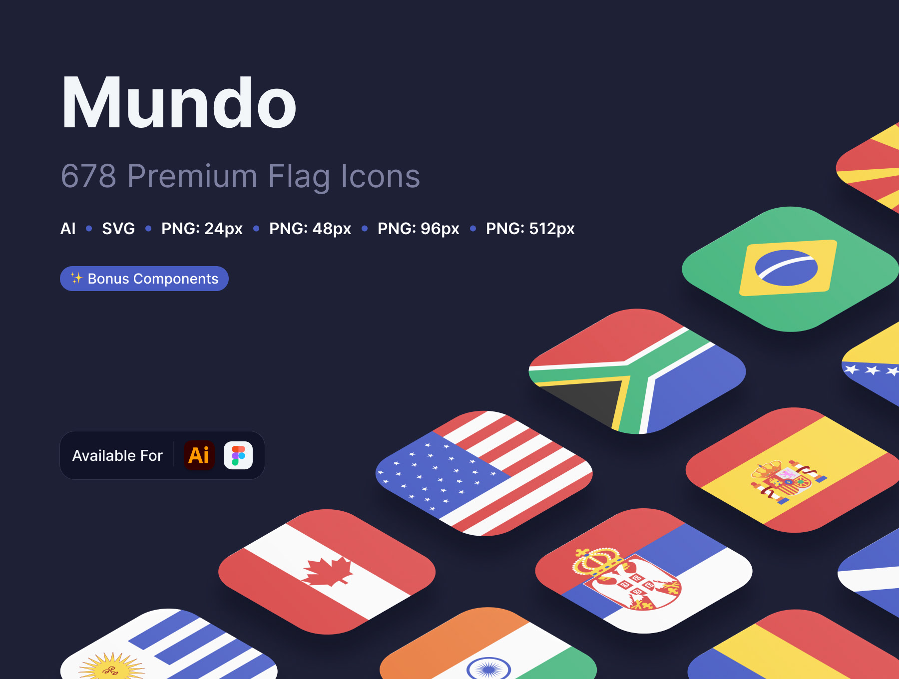 Mundo - 678款不同国家国旗矢量图标 Premium Flags Icon Set-3D/图标-到位啦UI