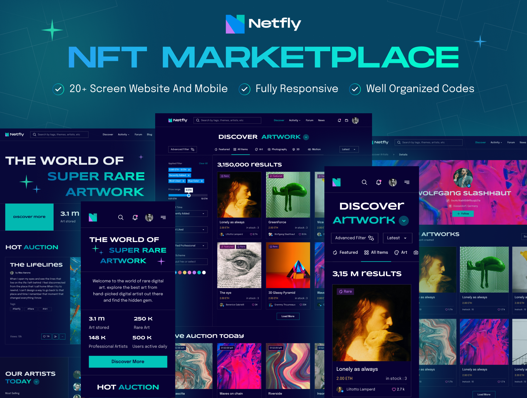 Netfly - NFT市场网站模板 Netfly - NFT Marketplace Website Template-UI/UX-到位啦UI