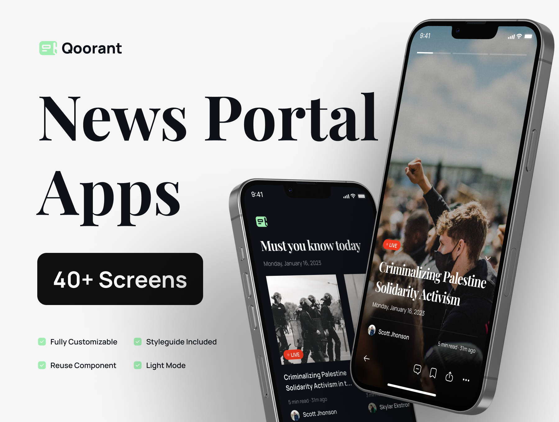 Qoorant - 新闻门户手机应用 UI Kit Qoorant - News Portal Mobile Apps UI Kit-UI/UX-到位啦UI