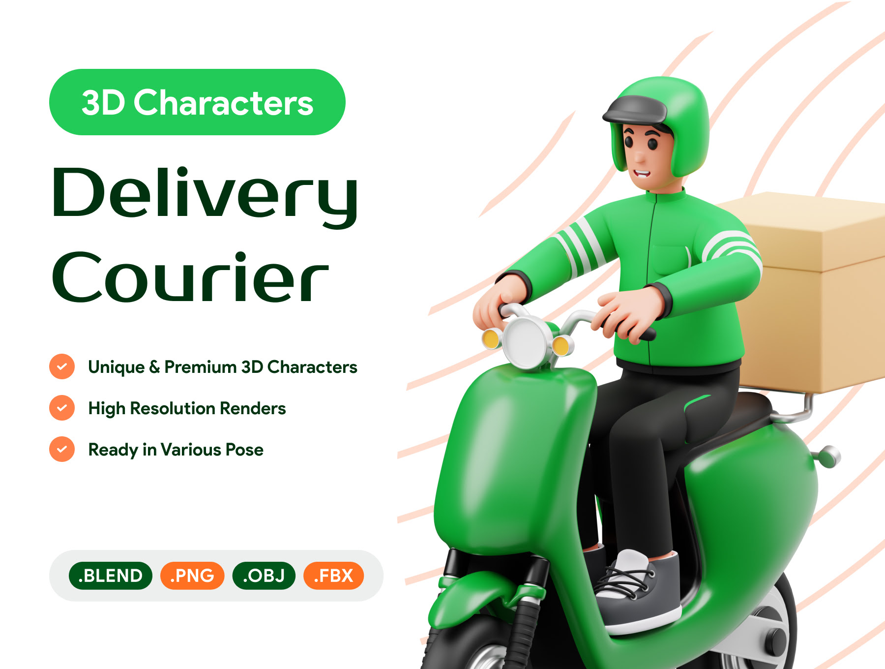 快递员3D角色插画包 Delivery Courier 3D Character Illustration-3D/图标-到位啦UI