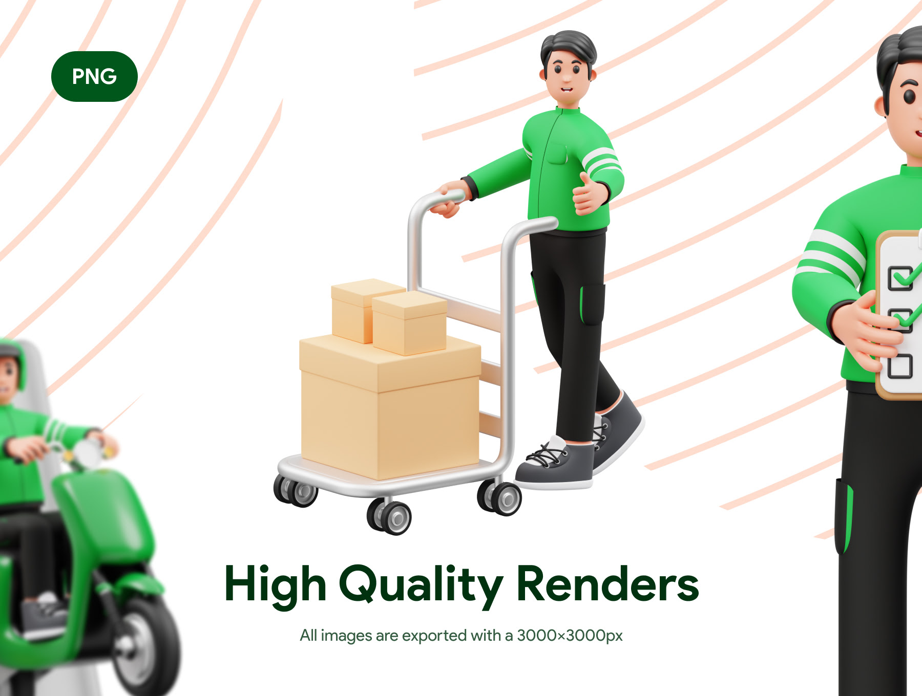 快递员3D角色插画包 Delivery Courier 3D Character Illustration-3D/图标-到位啦UI