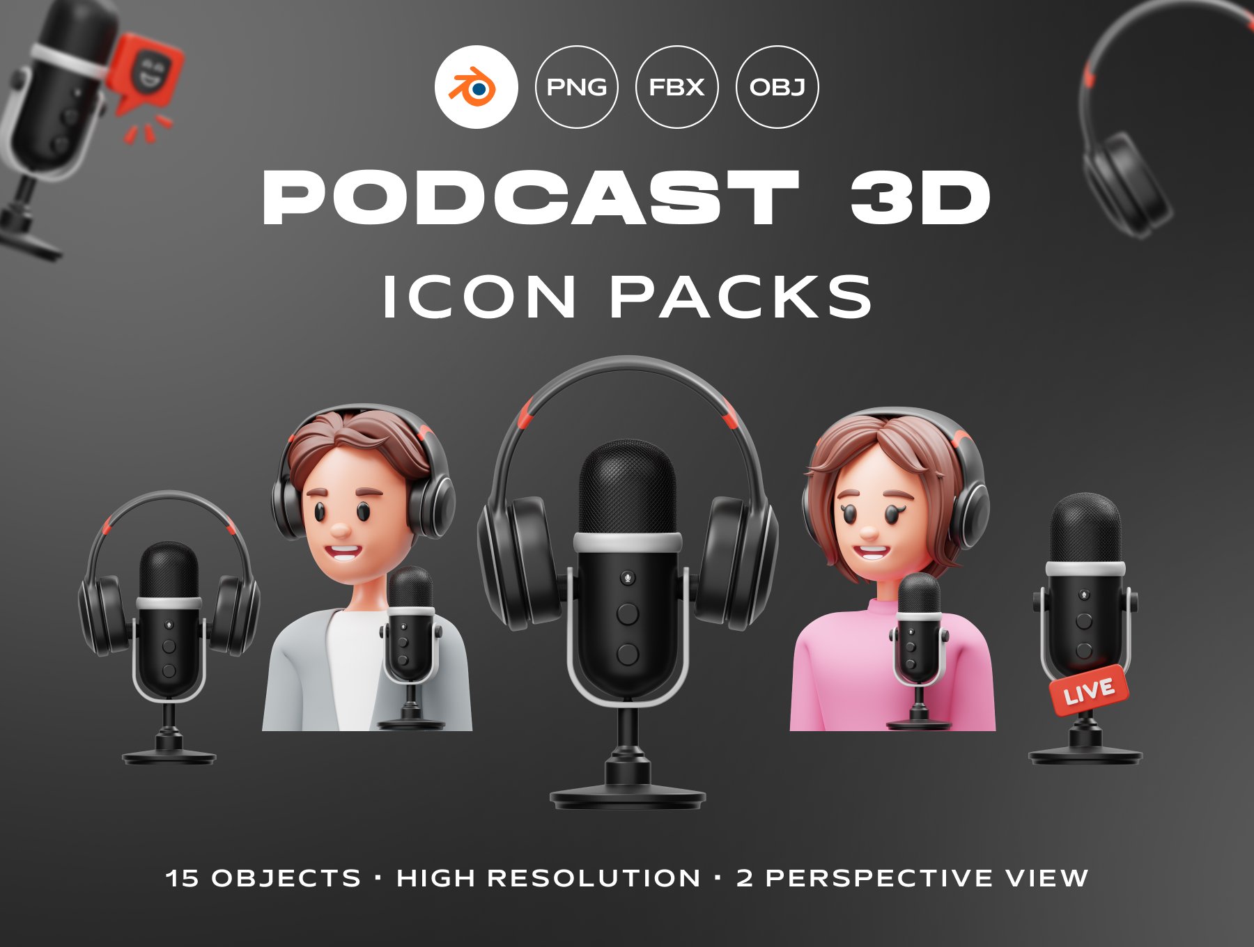 播客3D图标素材包 Podcast 3D Icon-3D/图标-到位啦UI