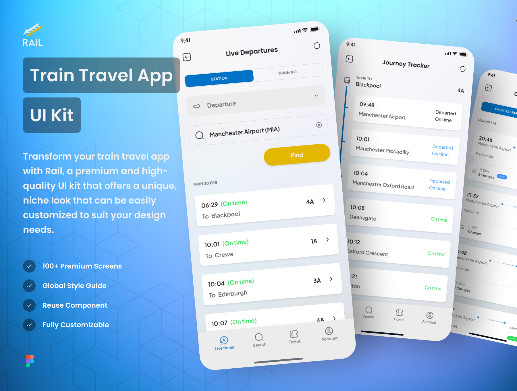 火车旅行应用UI套件 Rail - Train Travel App UI Kit-UI/UX-到位啦UI