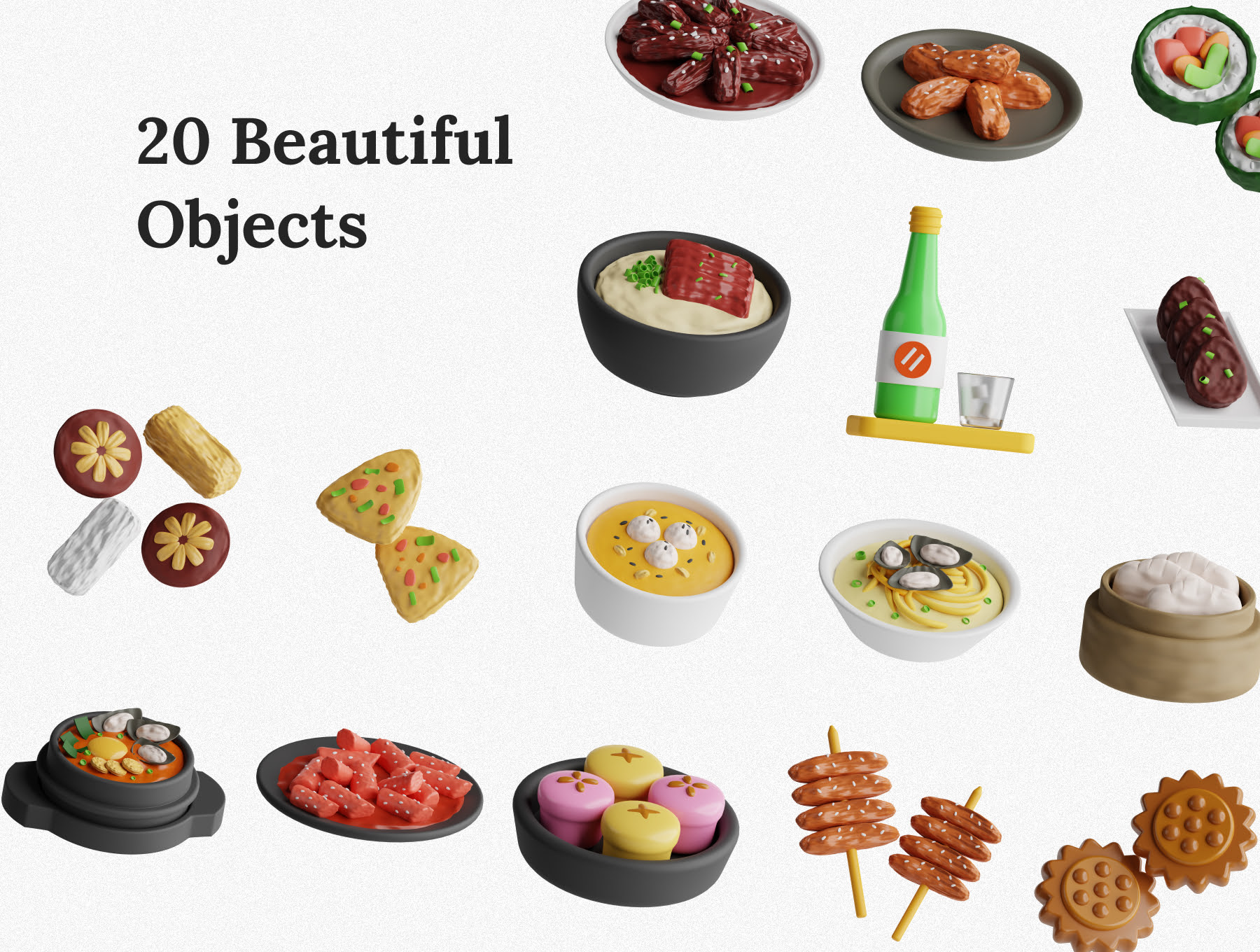 韩国食品3D图标套装 Korean Food 3D Icon Set-3D/图标-到位啦UI