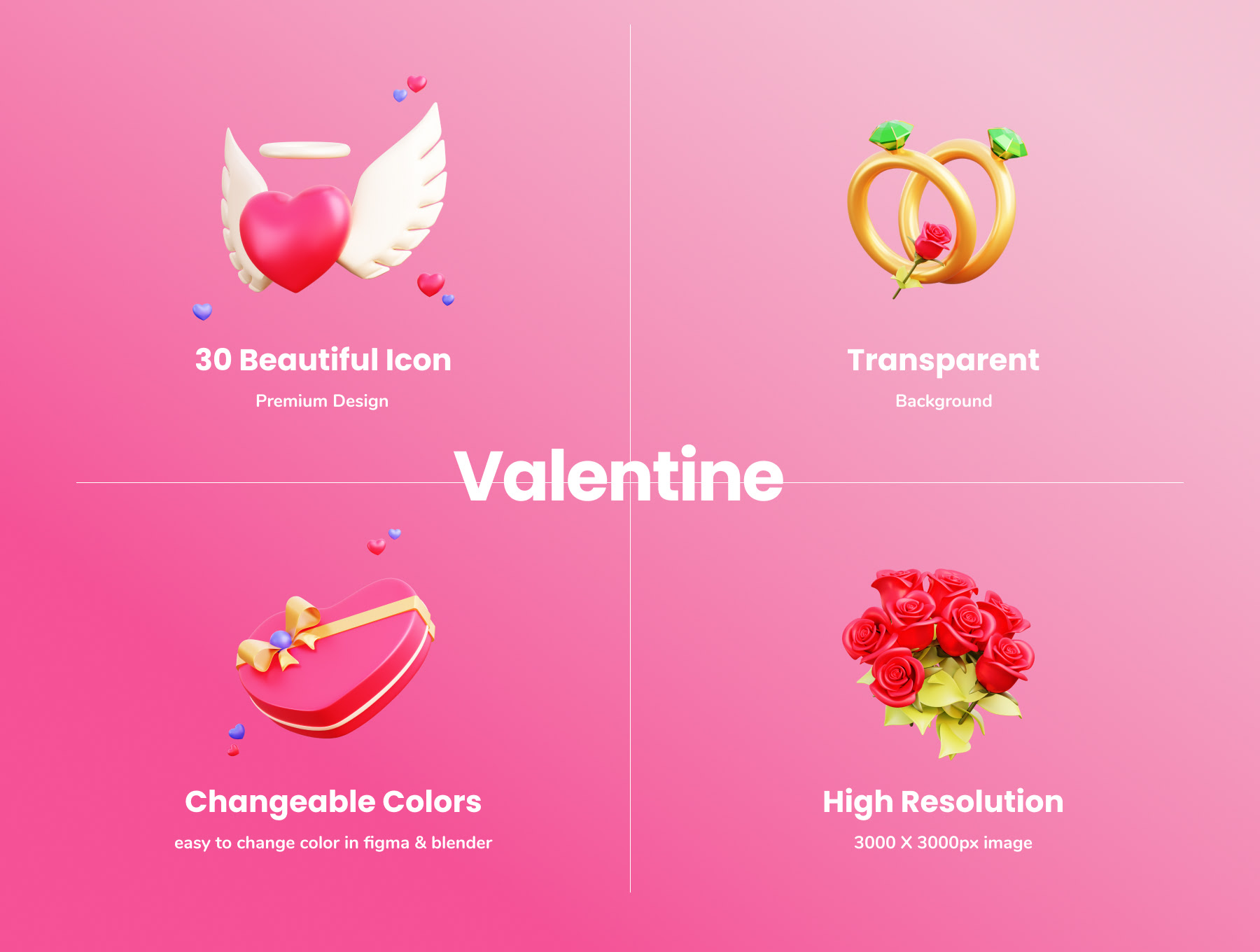 情人节-3D图标模型插画包 Valentine - 3D Illustration Icon Pack-3D/图标-到位啦UI